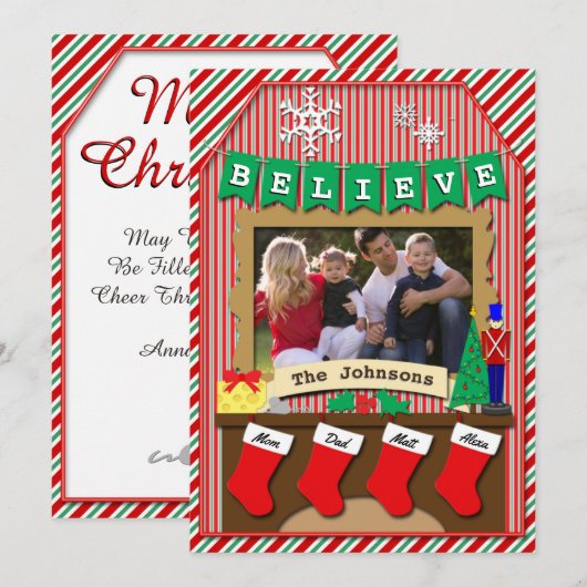 4-Stocking Dated · GELOVEN · Vrolijk Kerstfeest Feestdagenkaart (Voorkant / Achterkant)