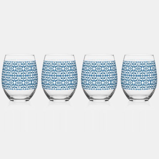 4 stuk Stemless wijnglazen | Bohemian Blues Wijnglas Zonder Voet (Rechts)