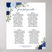 4 Tabel Blauwe Boho Floral Wedding Seating Chart Poster (Voorkant)