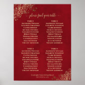 4 Tabel Crimson Red & Gold Wedding Seating Chart Poster (Voorkant)
