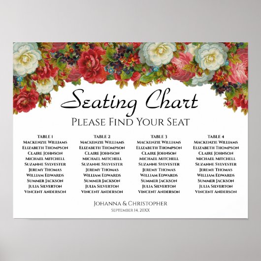 4 Tabel  Herfst Floral Wedding Seating Chart Poster (Voorkant)