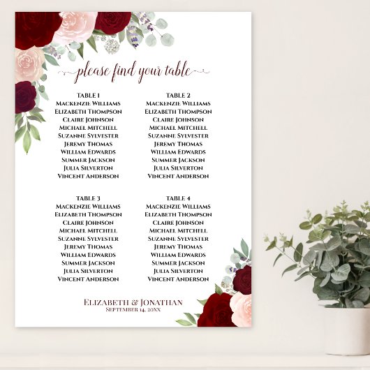 4 Tabel Rood- en roze roze weduwenkaart Poster