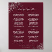 4 Tabellade Silver Wedding Seating Chart Burgundy Poster (Voorkant)
