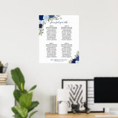4 Tafel Blauw Boho Bloem Bruiloftstoelindeling Poster (Thuiskantoor)