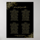 4 Tafel Gold Frills Wedding Seating Chart Black Poster (Voorkant)