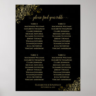 4 Tafel Gold Frills Wedding Seating Chart Black Poster