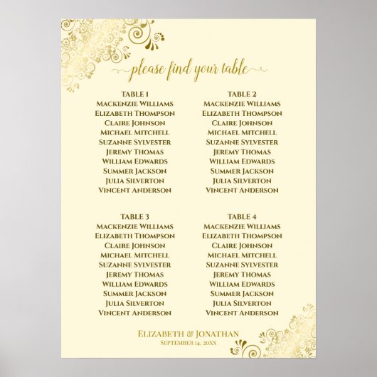 4 Tafel Gold Frills Wedding Seite Chart Cream Poster (Voorkant)