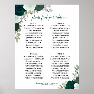 4 Tafel Smaragd Groen Bloemen Bruiloft Zitkaarten Poster