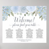 4 Tafel Stusty Blue Rozen Wedding Seating Chart Poster (Voorkant)