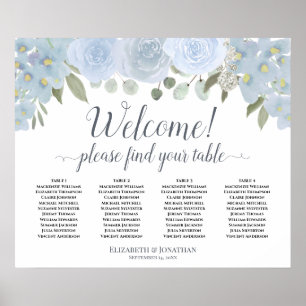 4 Tafel Stusty Blue Rozen Wedding Seating Chart Poster
