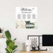 4 Tafel Wit Rose Elegant Bruiloft Zittafel Grafiek Poster (Thuiskantoor)