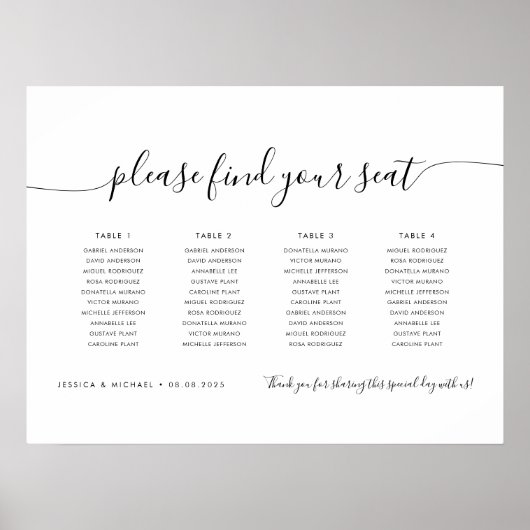 4 Tafels Modern Vind uw Zitplaatskaart Poster (Voorkant)