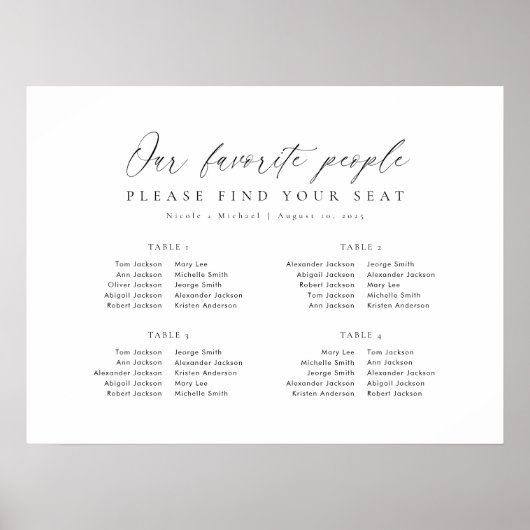 4 Tafels Onze favoriete Mensen Zitschema Plan Poster (Voorkant)