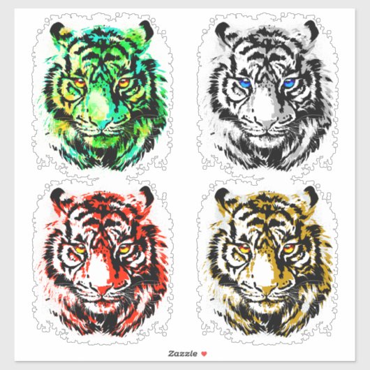 4 Tijgerkoppen sticker - Tijger stickers (Vel)
