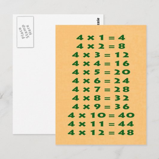 #4 Times Table Collectible Briefkaart (Voorkant / Achterkant)
