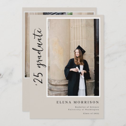 4 Uitnodigingen voor afstuderen van Photo Script N (Voorkant / Achterkant)