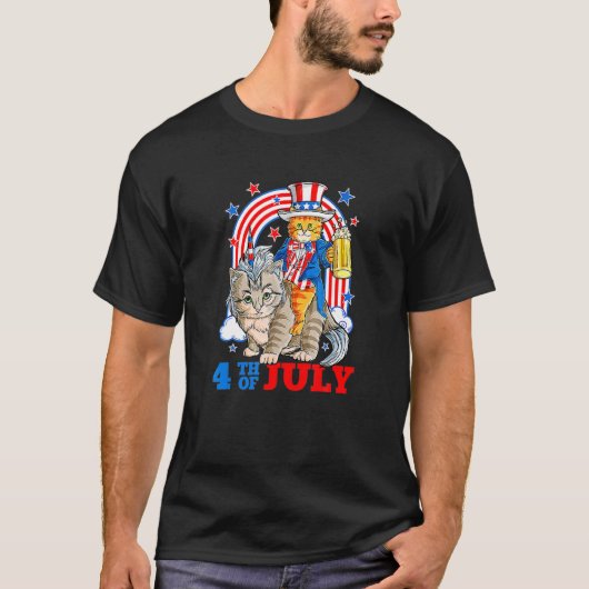 4 uur van juli Cat Independence Day Patriot USA T-shirt (Voorkant)