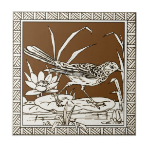 #4 van 12 Repro 1880s Minton Mocha Bird Series Tegeltje