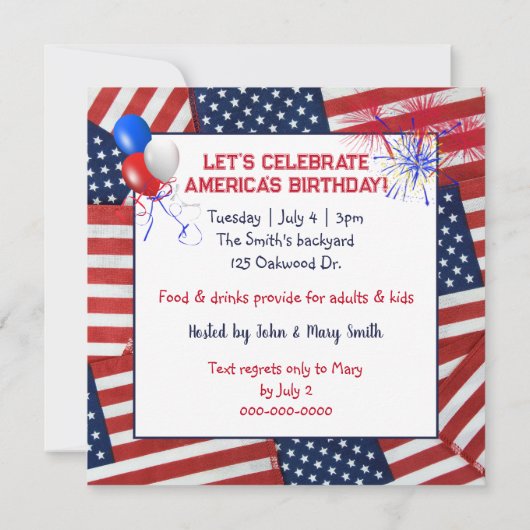 4 van juli Feest met Hot Dogs Kaart (Achterkant)