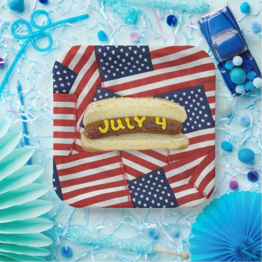 4 van juli Feest met Hot Dogs Papieren Bordje (Feest)