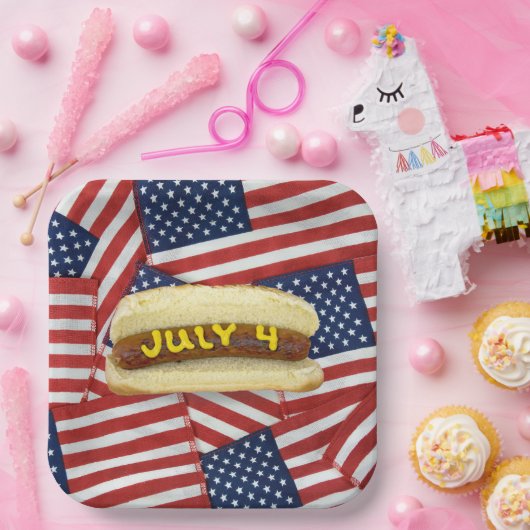 4 van juli Feest met Hot Dogs Papieren Bordje (Feest)