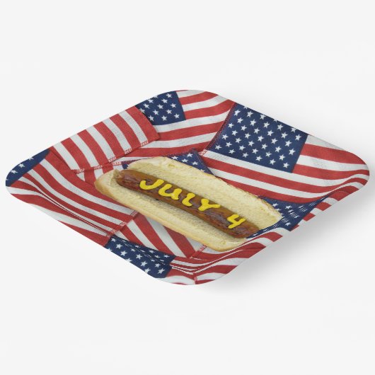 4 van juli Feest met Hot Dogs Papieren Bordje (Gebogen)