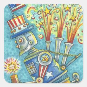 4 VAN JULI FIREWORKS ROBOT STICKERS Squ. * Blad