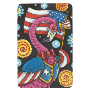 4 VAN JULY PINK FLAMINGO, UNCLE SAM MAGNET Lg. Magneet