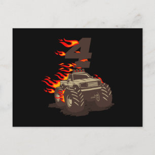 4 VERJAARDAG MONSTER TRUCK 4e Verjaardag Jongen Tr Briefkaart