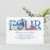 4 Verjaardag Uitnodiging Blue Ocean Onderwater Wer (Staand voorkant)