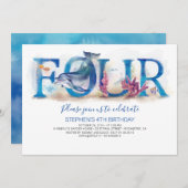 4 Verjaardag Uitnodiging Blue Ocean Onderwater Wer (Voorkant / Achterkant)