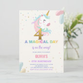 4 Verjaardag Unicorn Verjaardag Uitnodigingen (Staand voorkant)