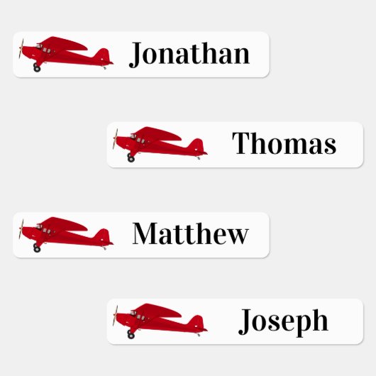 4 verschillende namen Vliegtuig strijkijzer op eti Labels (Groep)