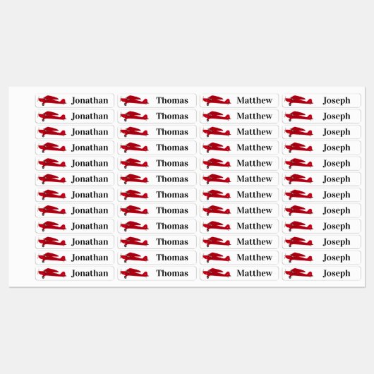 4 verschillende namen Vliegtuig strijkijzer op eti Labels (Vel)