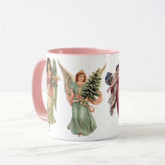 4 Verschillende Victoriaanse Engelen, Oude Kerstmi Mok (Voorkant links)