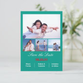 4 Verticaal collage-foto's - 3x5 Aqua Save the Dat Date (Staand voorkant)