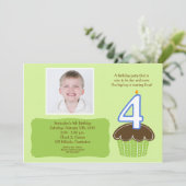 4 VIER JAAR GELEDEN PHOTO BIRTHDAY CUPCAKE INVITY KAART (Staand voorkant)