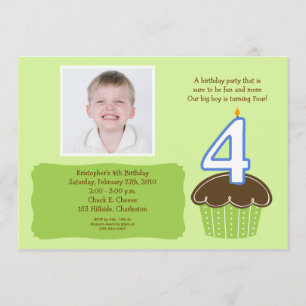 4 VIER JAAR GELEDEN PHOTO BIRTHDAY CUPCAKE INVITY KAART