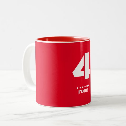 4-Vier NAVO Fonetisch Nummer en Morse Code Tweekleurige Koffiemok (Voorkant links)