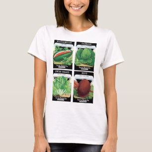 4 Vintage Zaadpakket Label Kunst Groenten Fruit T-shirt