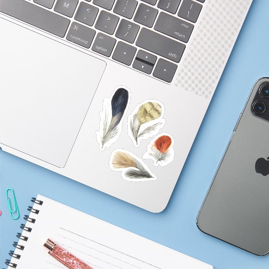 4 Vogelveren Sticker (Laptop met iPhone)