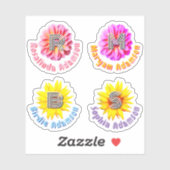 4 Waterdichte Bloemige Monogram Naamstickers Sticker (Vel)