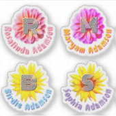 4 Waterdichte Bloemige Monogram Naamstickers Sticker (Voorkant)