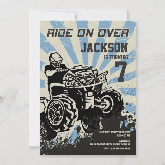 4 Wheeler Birthday Invitation / Motocross / Sport Kaart (Voorkant)