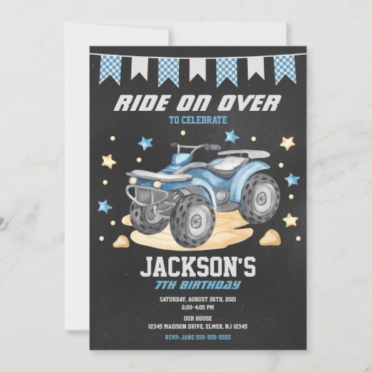 4 Wheeler Birthday Invitation / Quad Bike / ATV Kaart (Voorkant)