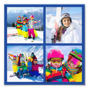 4 Winter Vakantie Foto Raster Collage Blauw 8X8 Afdruk