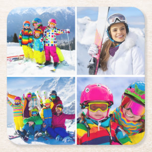 4 Wintervakantie Foto Raster Collage Kartonnen Onderzetters