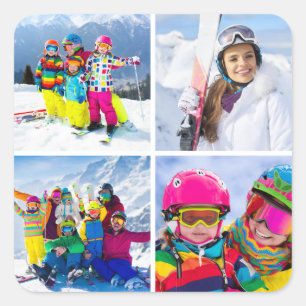 4 Wintervakantie Foto Raster Collage Vierkante Sticker