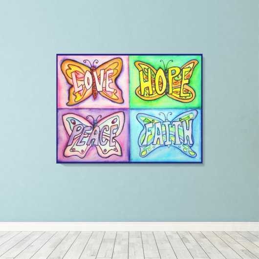 4 woorden Butterfly Wings Wrapped Canvas Painting (Insitu (Houten vloer))