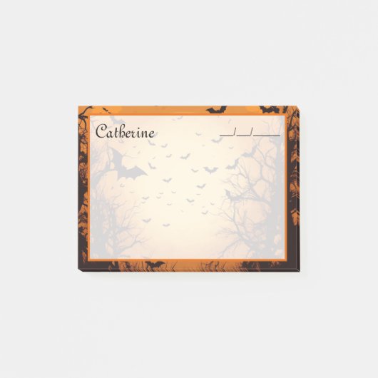 4 "x3" Vleermuizen en spookachtige bomen, oranje a Post-it® Notes (Voorkant)